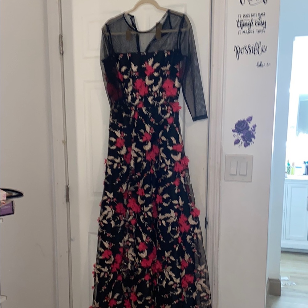 Alex Marie Elegant embroidered Black Floral Dress